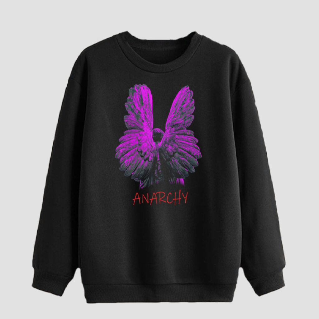 Sweat-shirt homme col rond en coton noir Modèle Anarchy