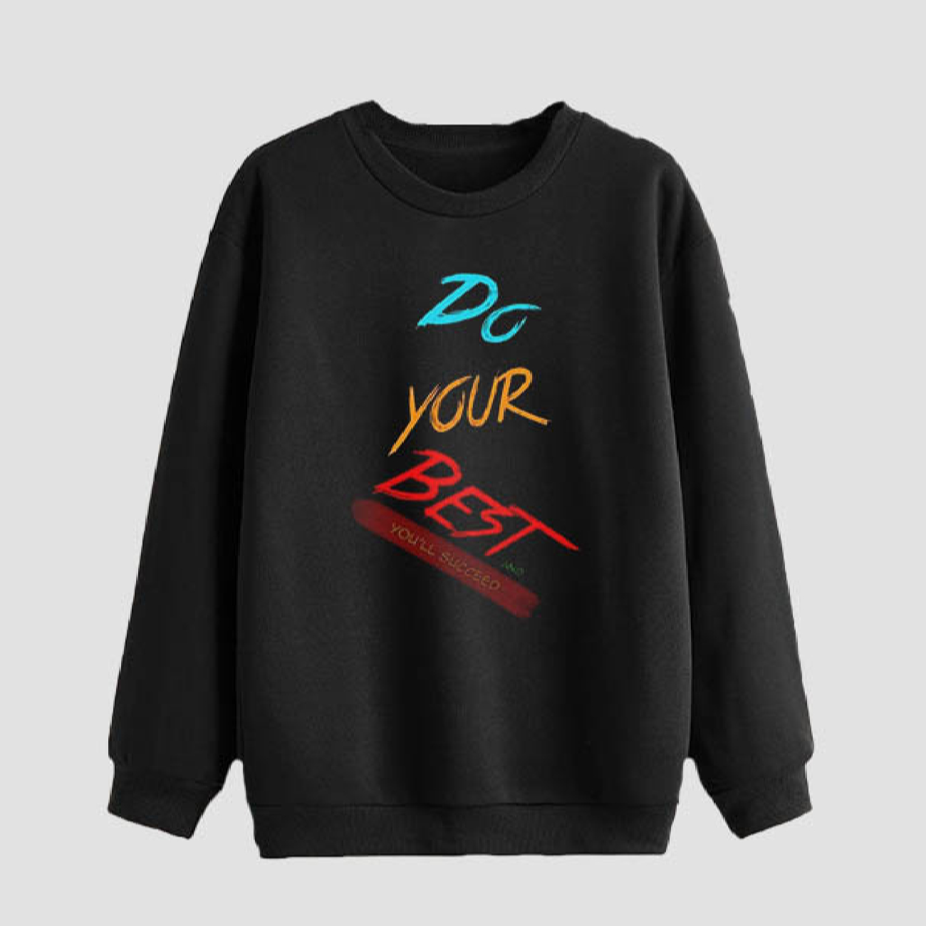 Sweat-shirt homme col rond en coton noir Modèle Do Your Best