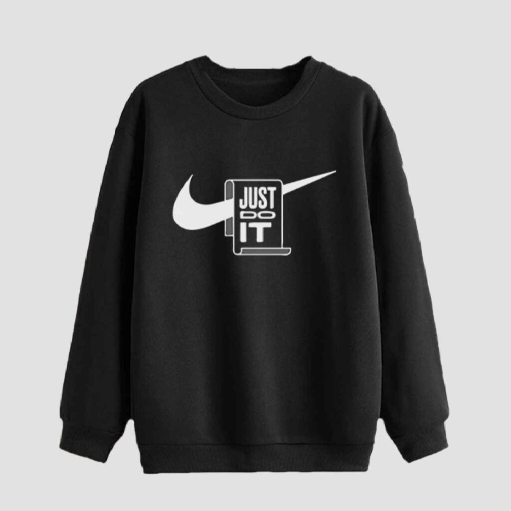 Sweat-shirt homme col rond en coton noir Modèle Just Do It