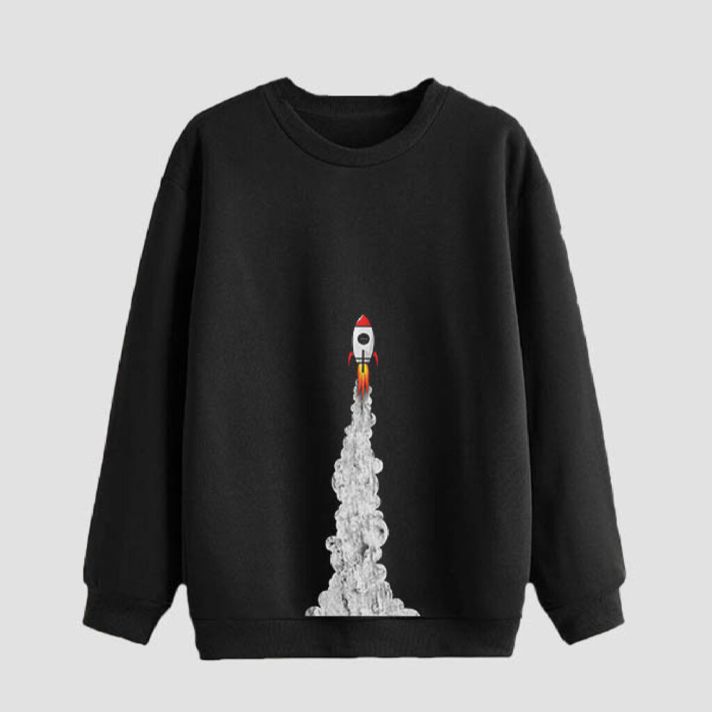 Sweat-shirt homme col rond en coton noir Spaceship