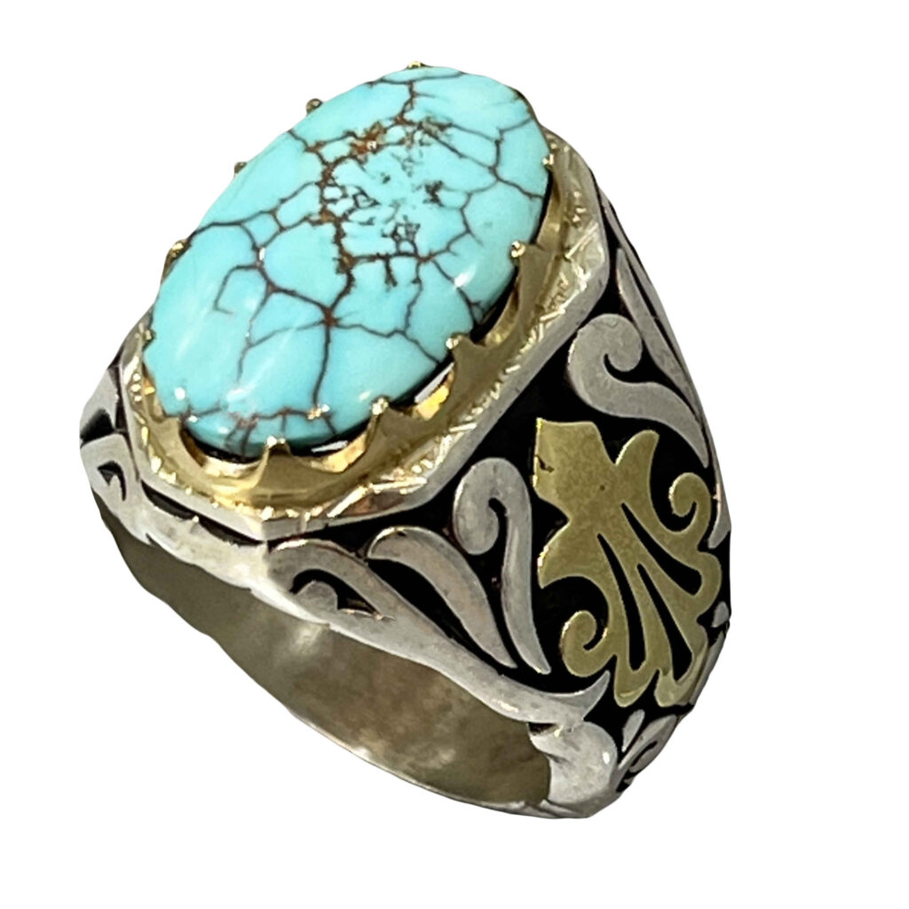 Bague en Argent Persan pour Homme I avec Turquoise de Neyshabur