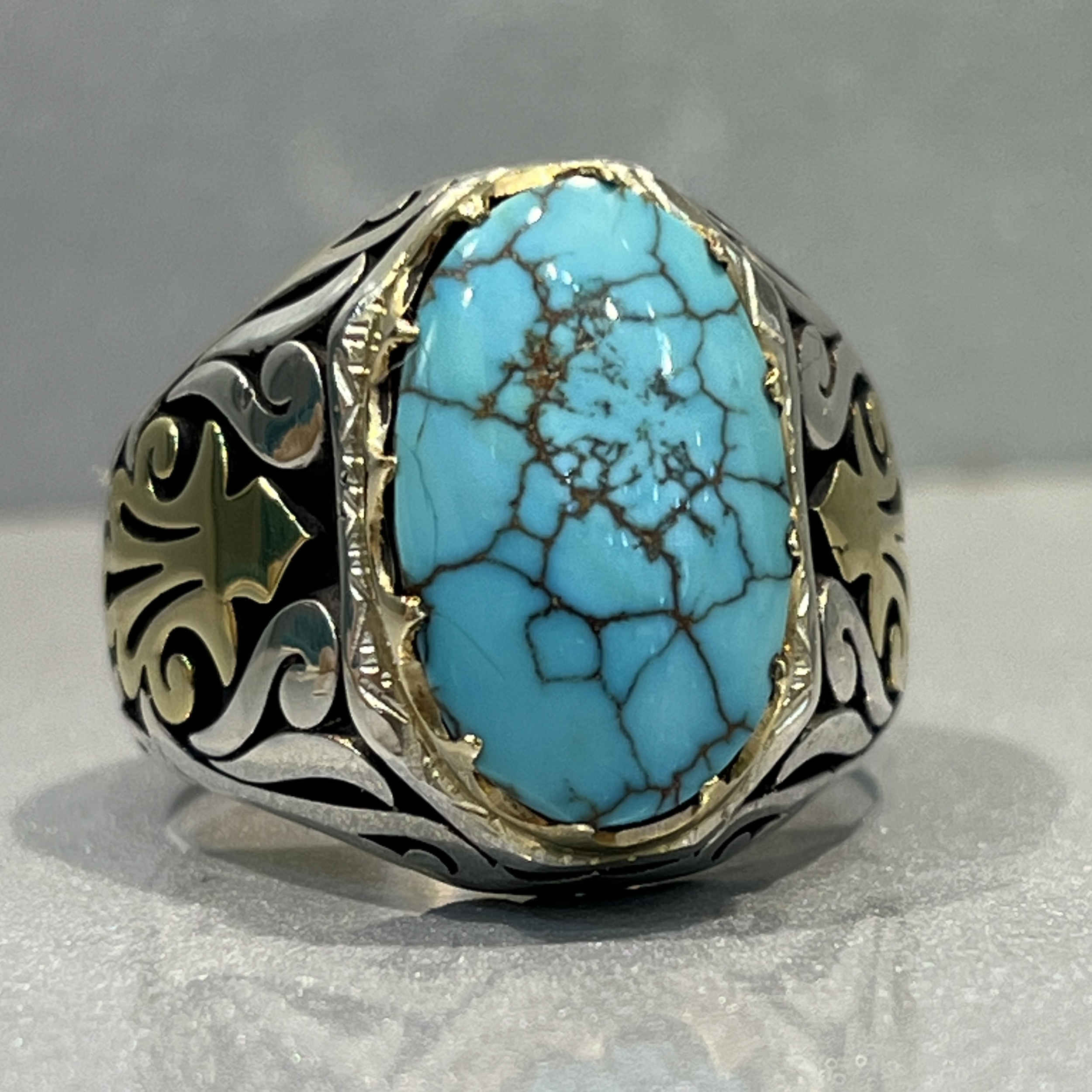 Bague en Argent Persan pour Homme I avec Turquoise de Neyshabur