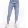 Jeans Mom Bleu Clair à Jambe Droite - Denim Contemporain Chic