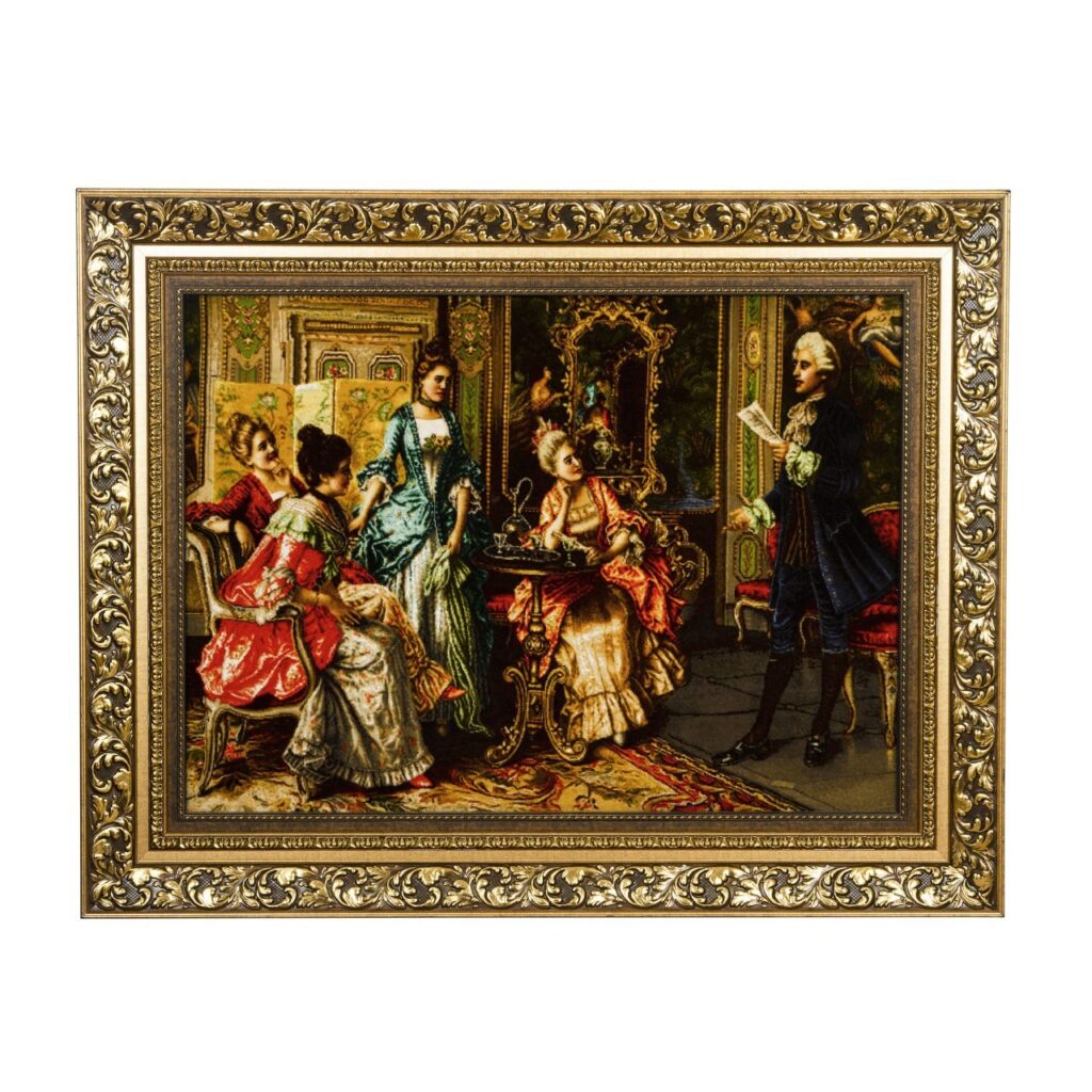 Tapis persan figuratif noué à la main de Tabriz représentant la soirée poétique d’Arturo Ricci