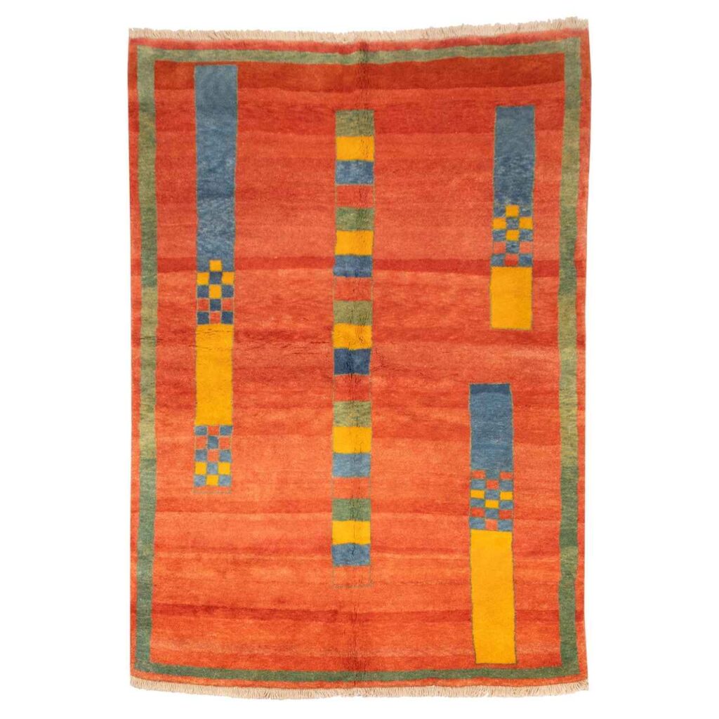 Tapis Gabbeh en laine persane authentique tissé à la main en Fars Rouge Brique