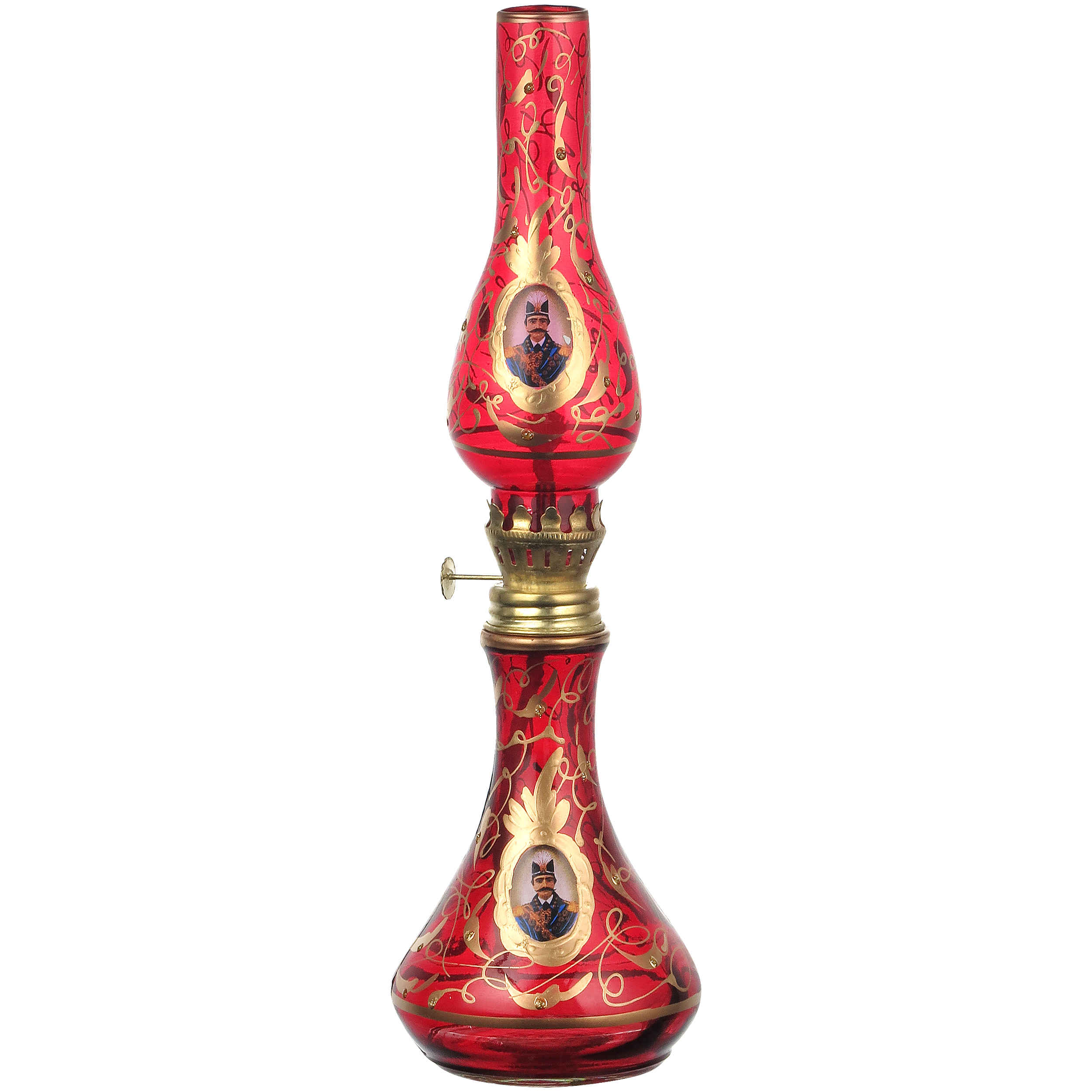 Ensemble lampe à huile persane au kérosène avec bougeoir – motif Shah Abbasi