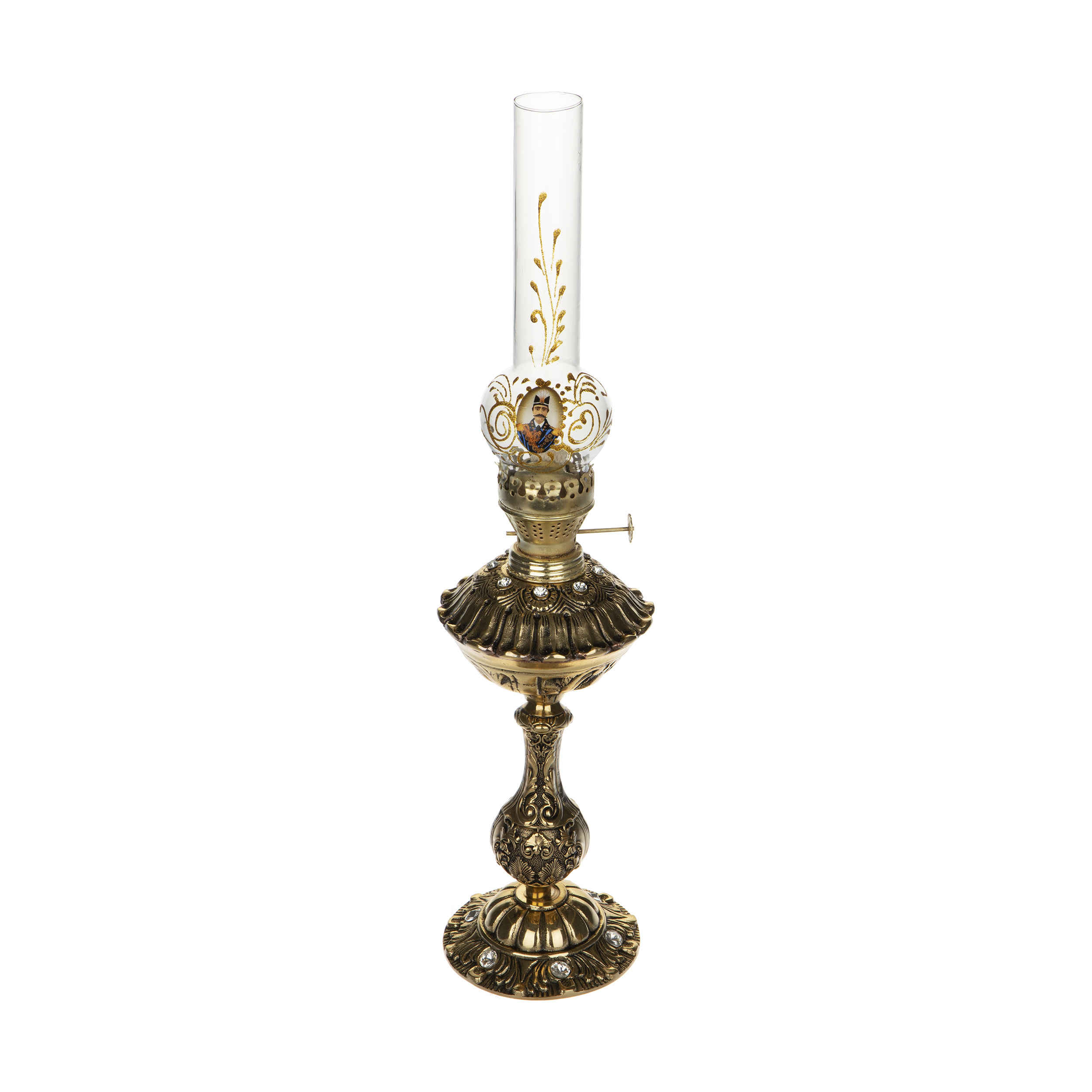 Lampe à huile persane au kérosène avec base en laiton – motif Shah Abbasi