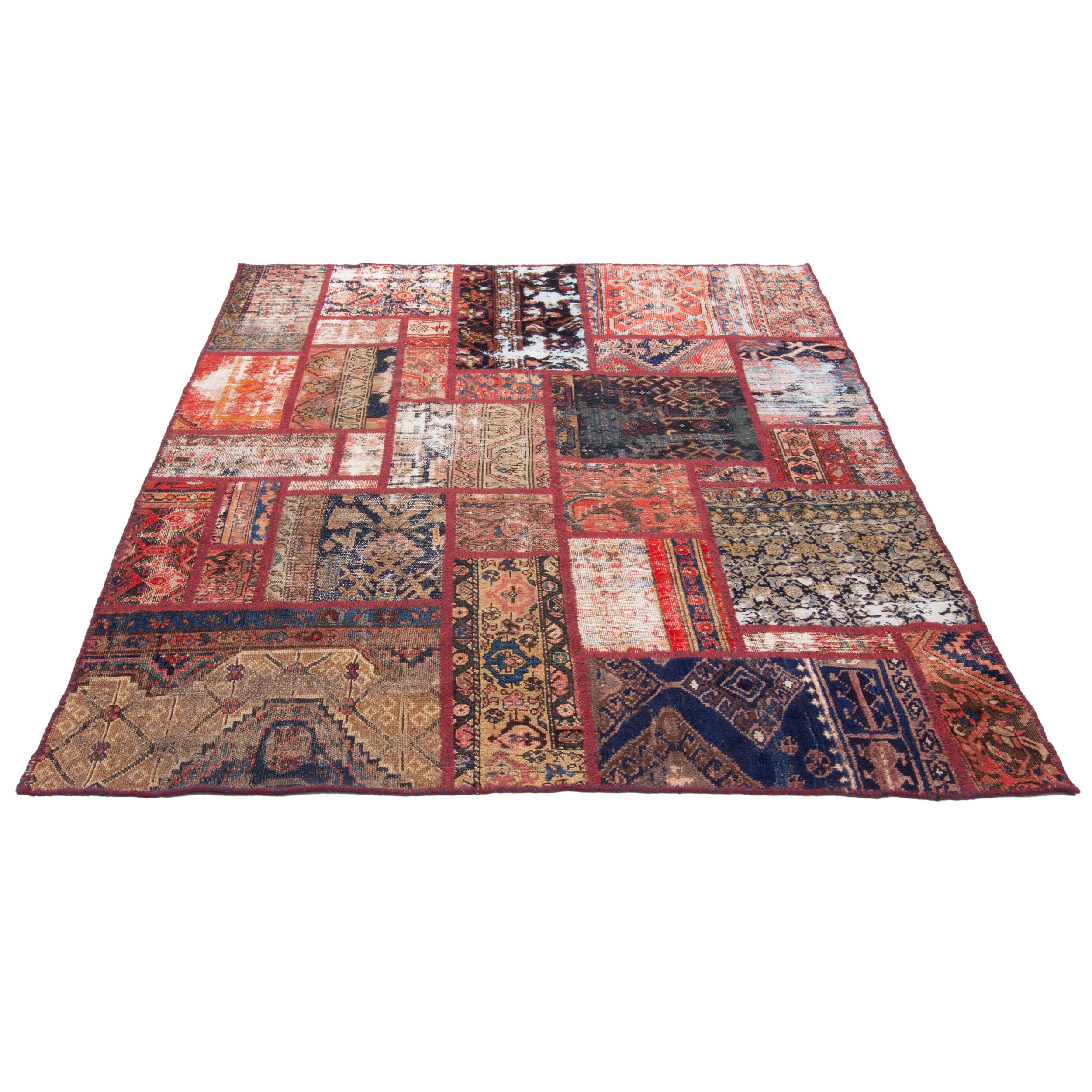 Tapis patchwork noué à la main persan vintage Géométrique