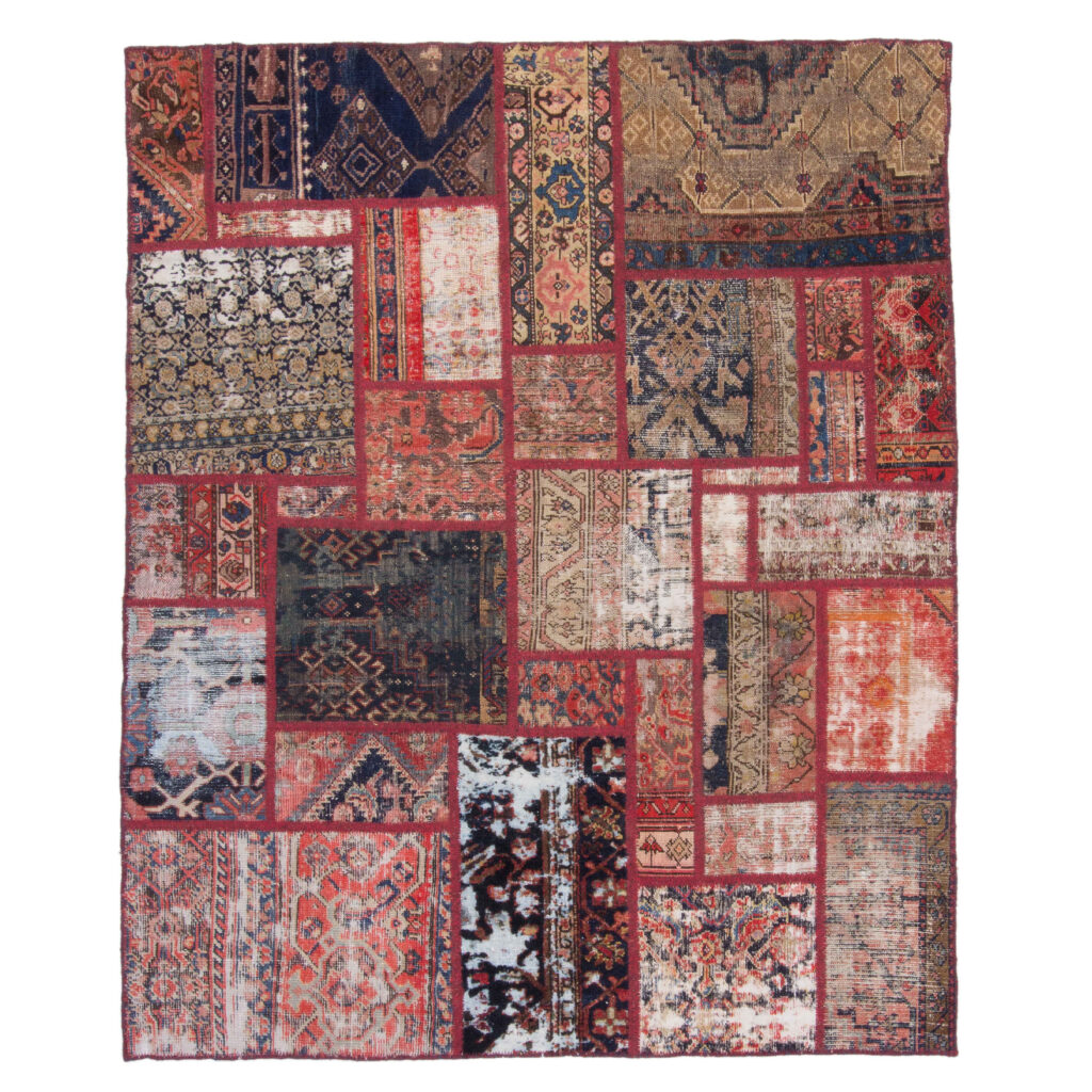 Tapis patchwork noué à la main persan vintage Géométrique