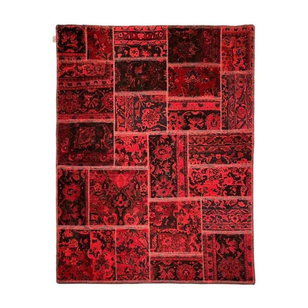 Tapis patchwork noué à la main persan vintage Rouge abstrait