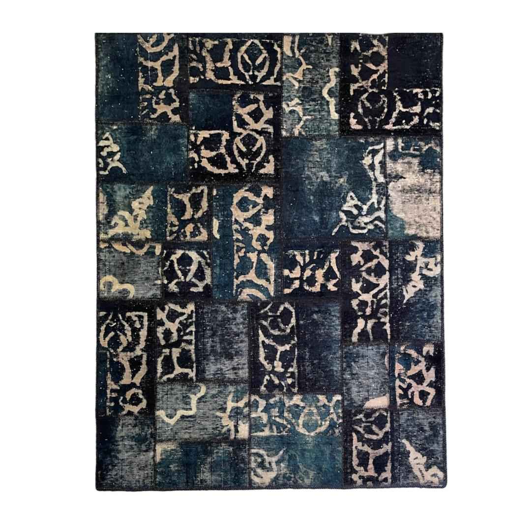 Tapis patchwork noué à la main persan vintage Bleu marine