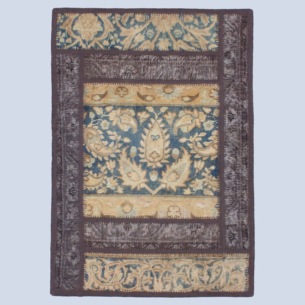 Tapis patchwork noué à la main persan vintage Géométrique crème