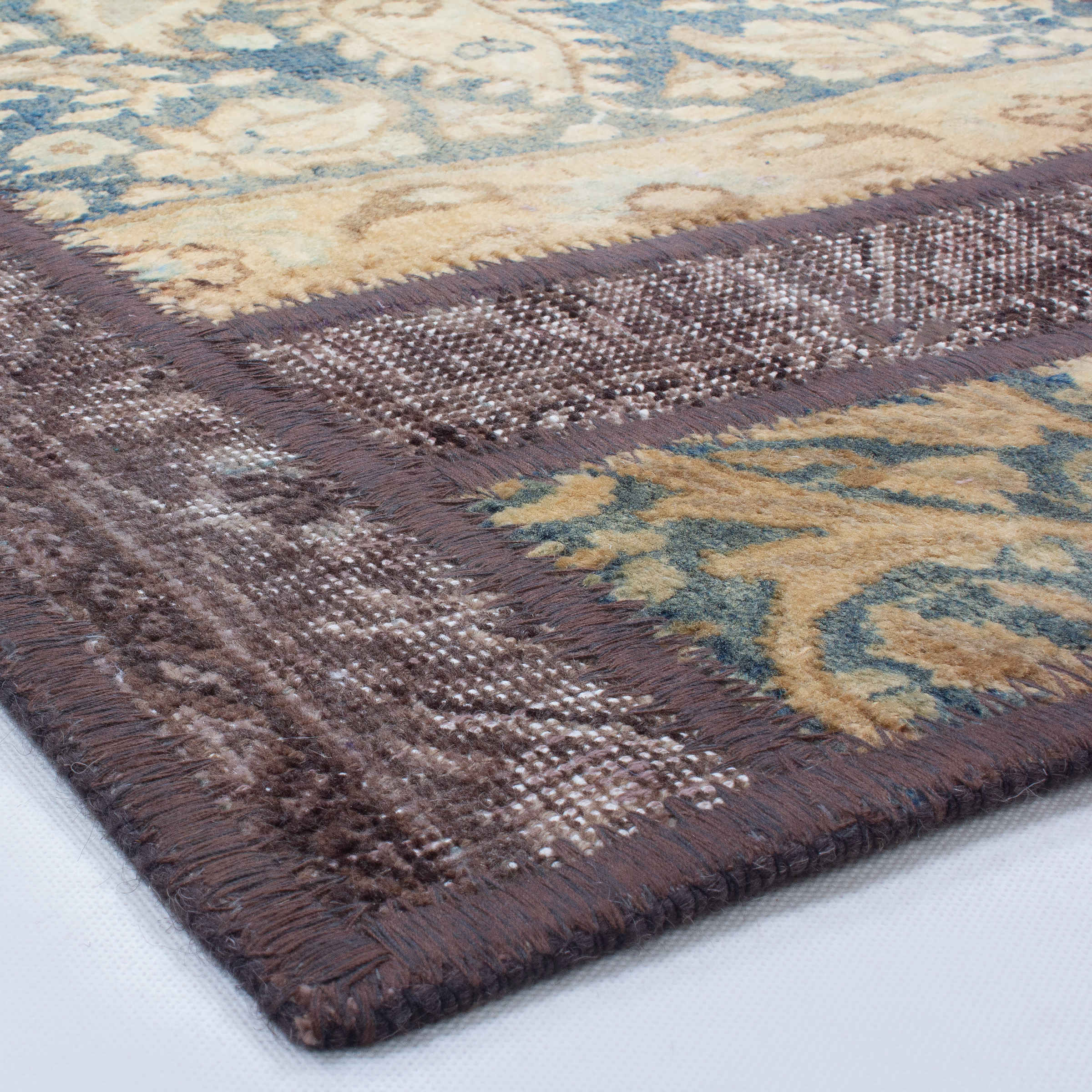 Tapis patchwork noué à la main persan vintage Géométrique crème