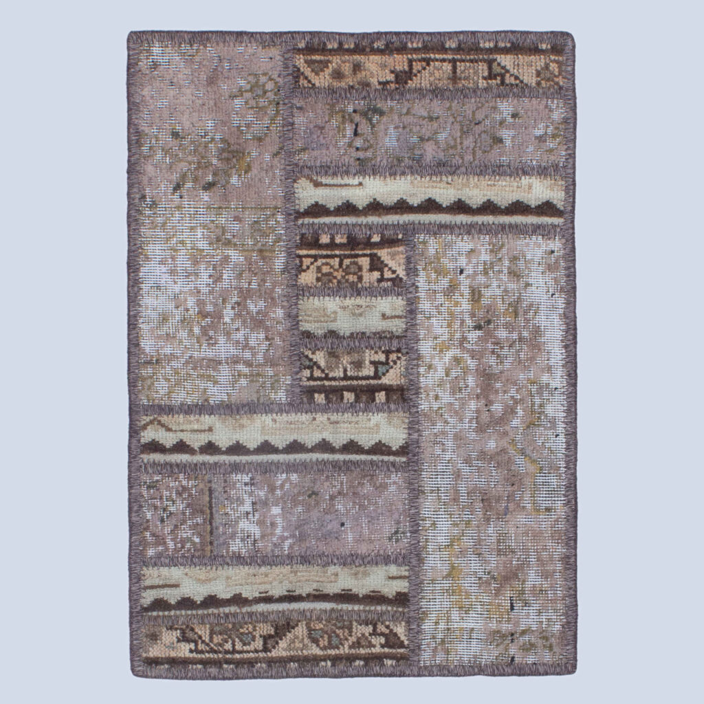 Tapis patchwork noué à la main persan vintage Géométrique marron