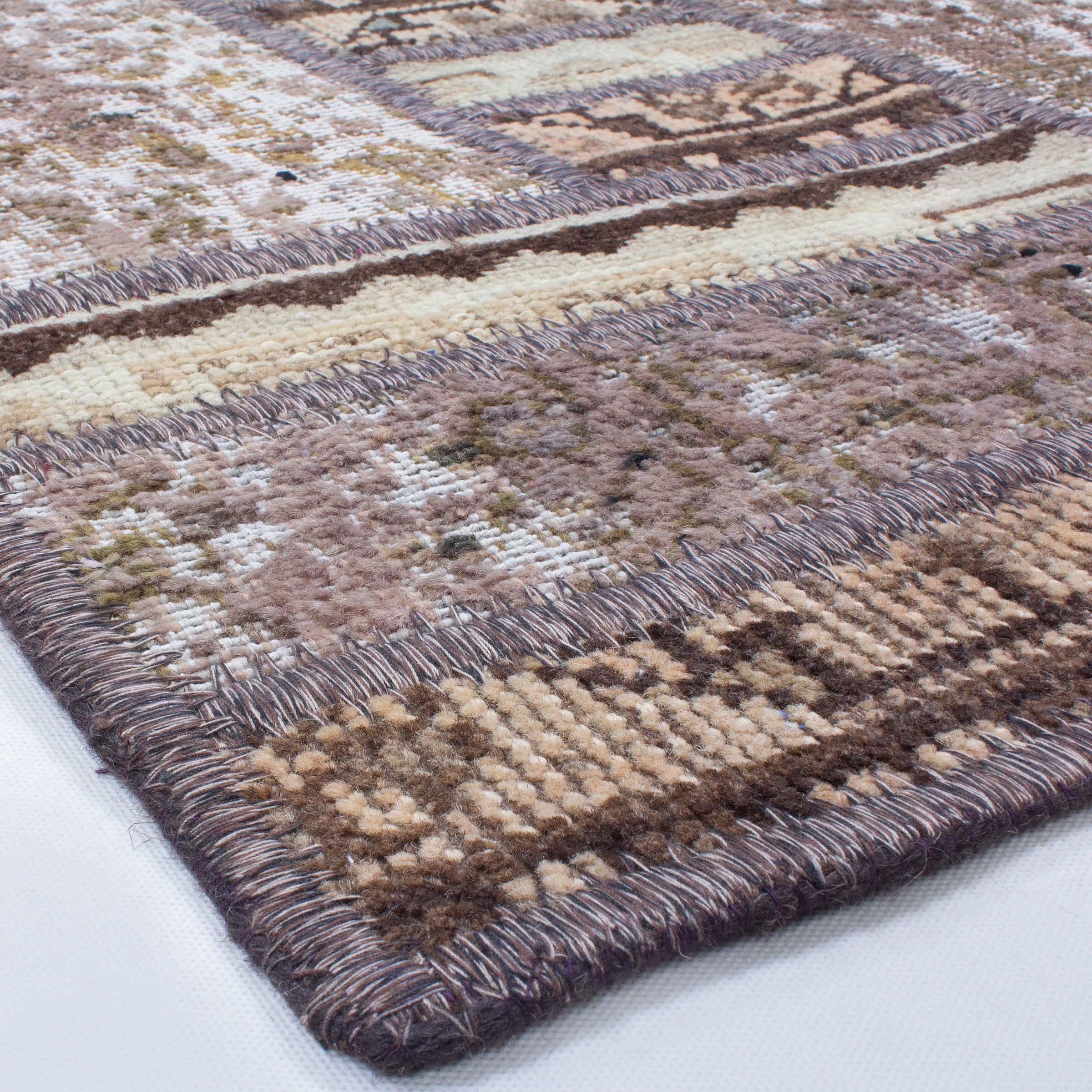 Tapis patchwork noué à la main persan vintage Géométrique marron