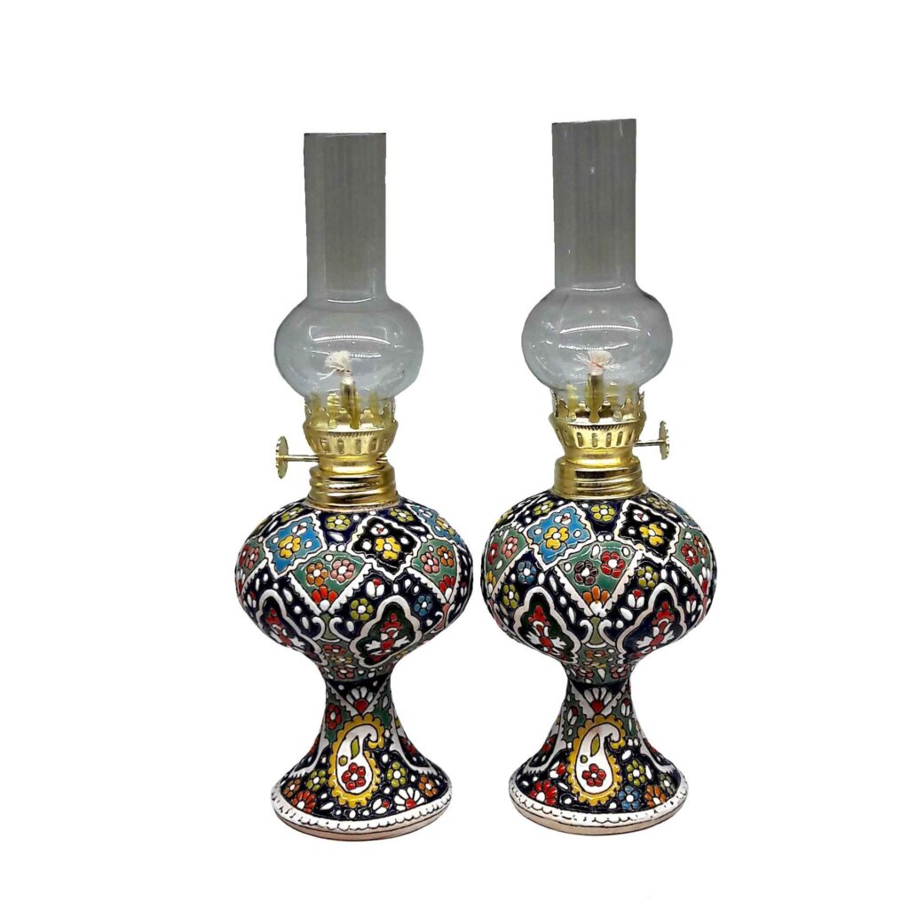 Lampe à huile persane en poterie – émaillage artistique (x2)