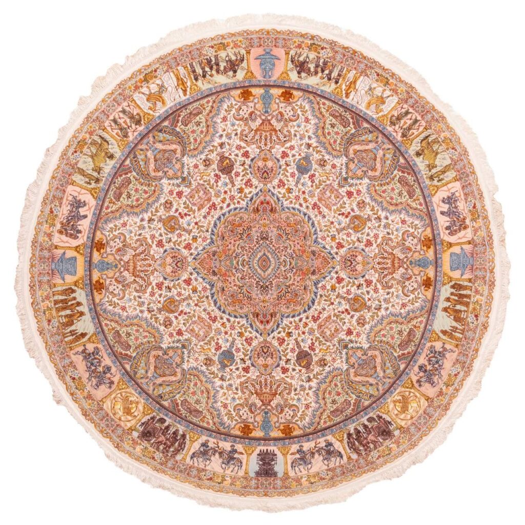 Tapis persan avec soie noué à la main à Tabriz Lachak Toranj crème