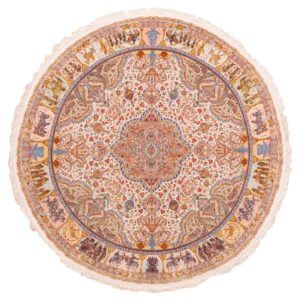 Tapis persan avec soie noué à la main à Tabriz Lachak Toranj crème