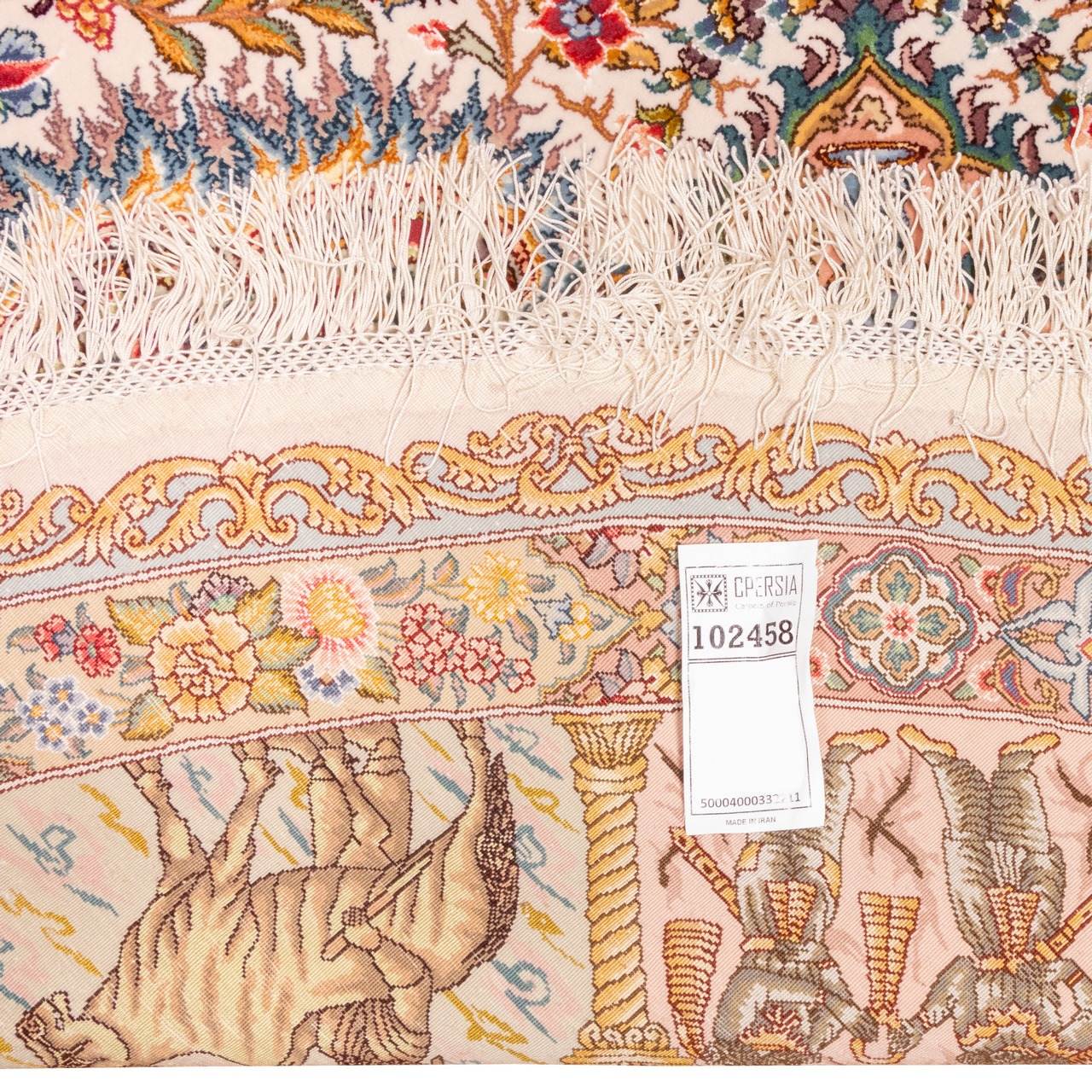 Tapis persan avec soie noué à la main à Tabriz Lachak Toranj crème