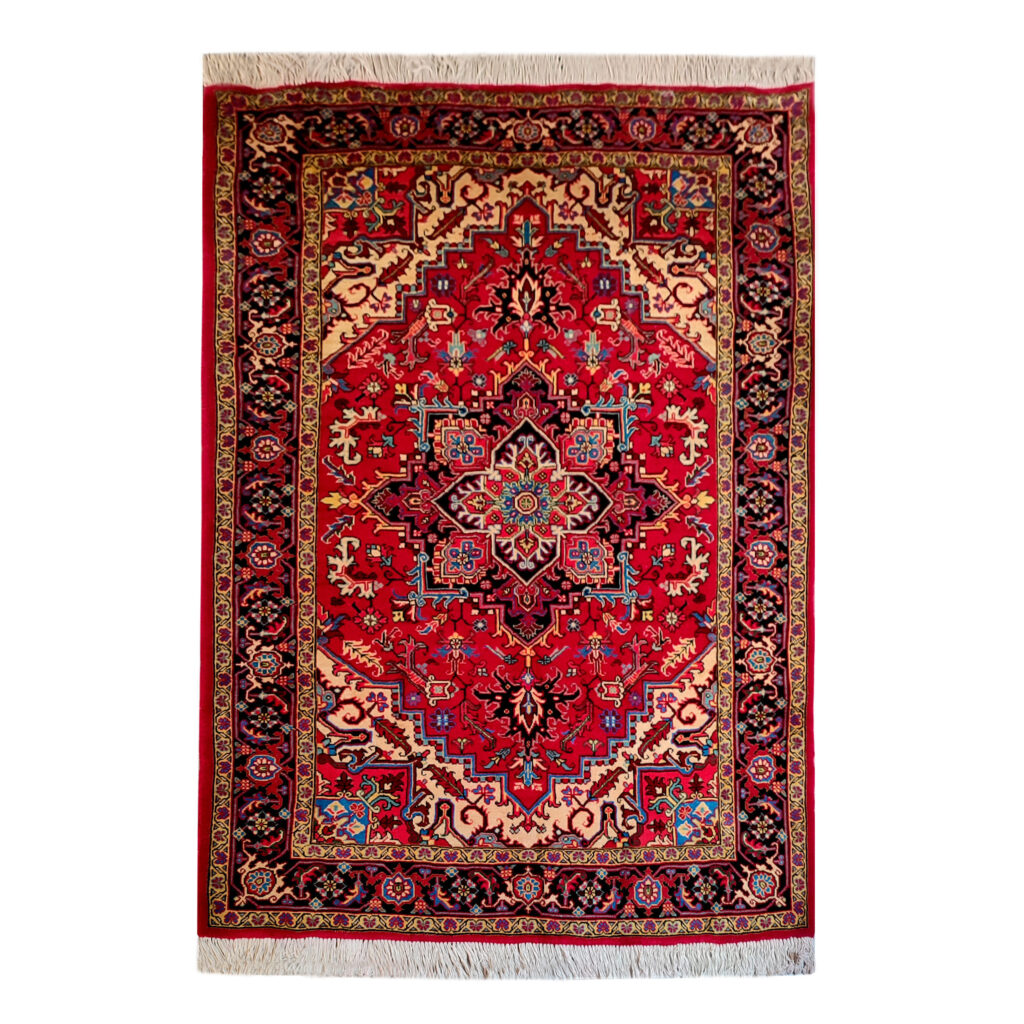 Tapis persan avec laine noué à la main à Tabriz Heriz rouge