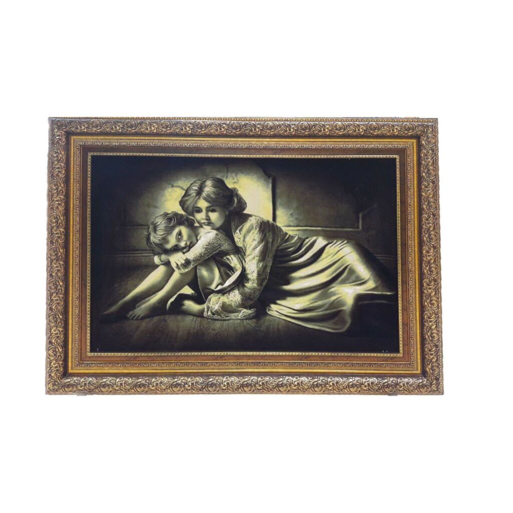 Tapis persan figuratif noué à la main de Tabriz représentant l’affection maternelle