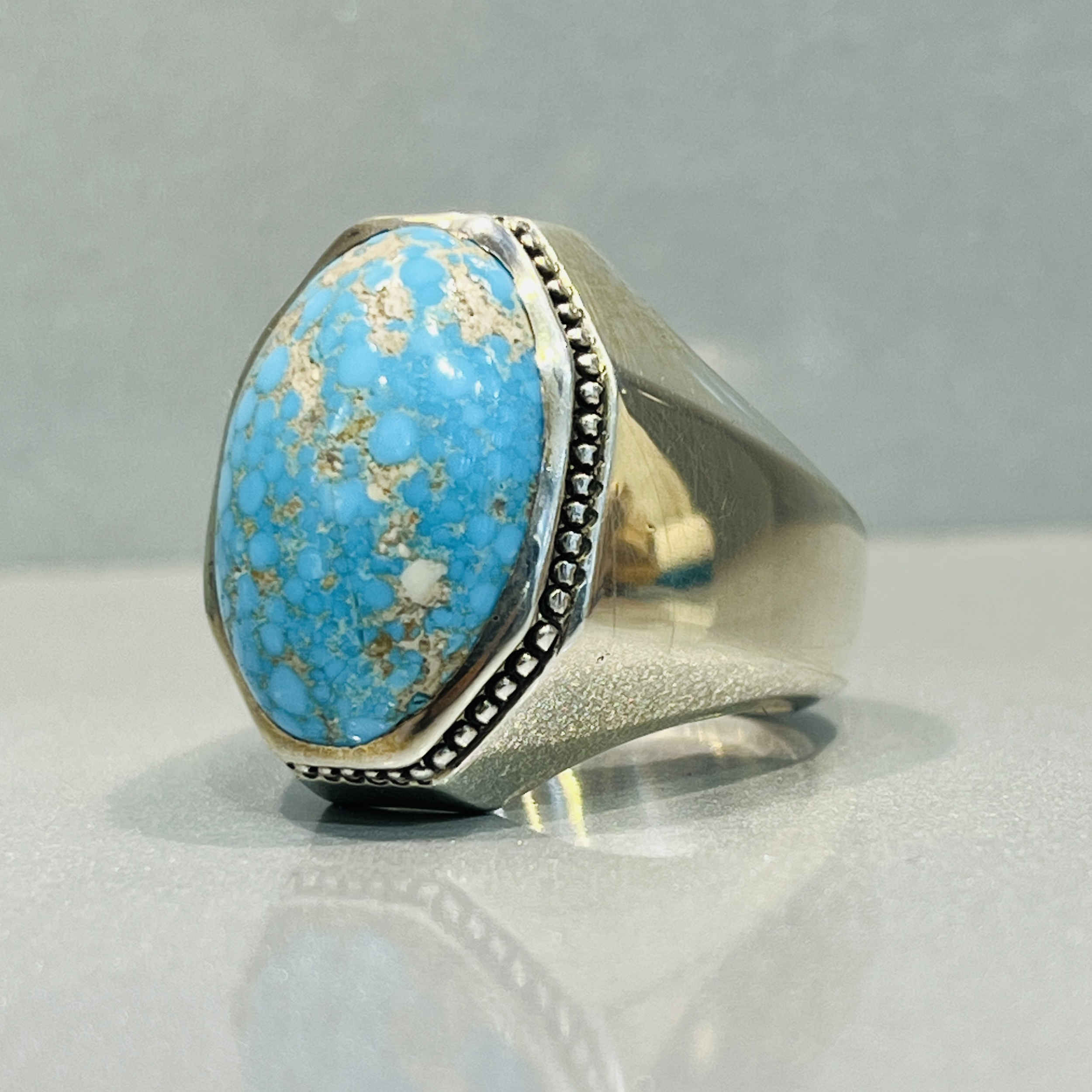 Bague en Argent Persan pour Homme avec Turquoise de Neyshabur