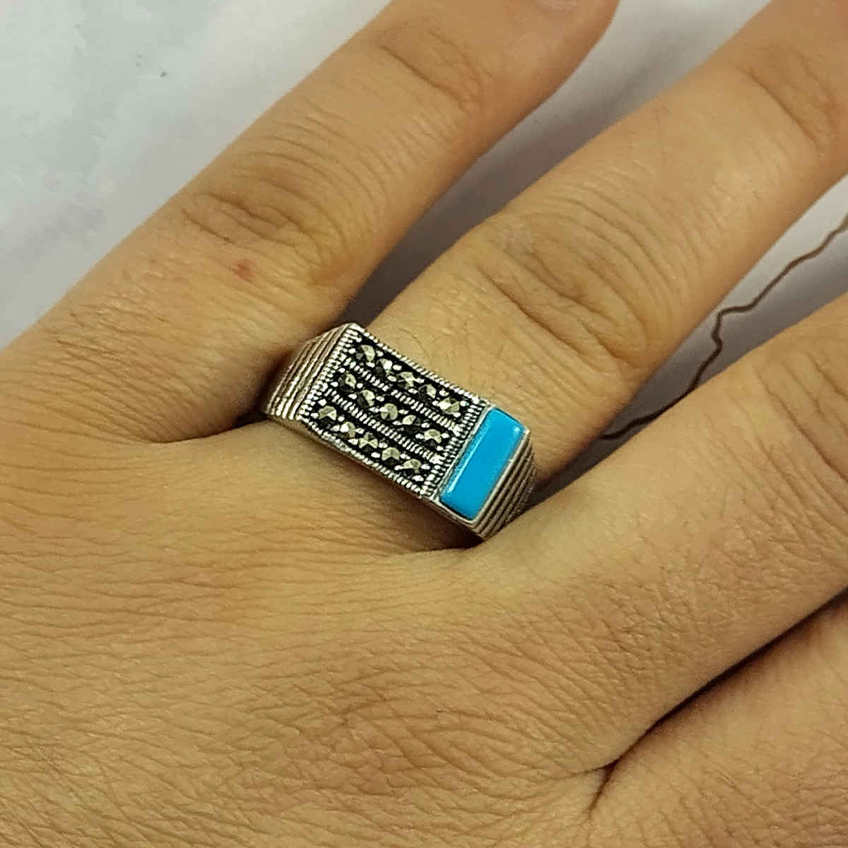 Bague en Argent Persan pour Homme avec Turquoise de Neyshabur