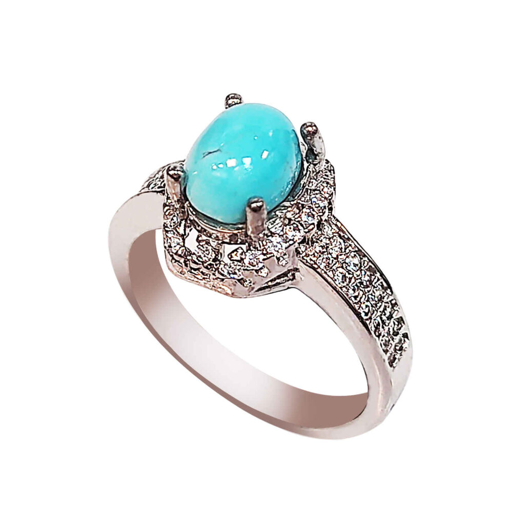 Bague en Argent Persan Faite Main avec Turquoise de Neyshabur