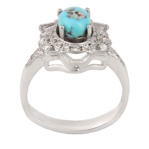 Bague en Argent Persan Faite Main avec Turquoise de Neyshabur Plaqué Rhodium
