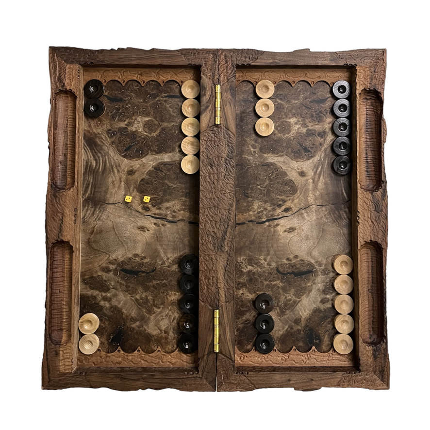 Plateau de Backgammon Inspiré par Rumi en Bois Sculpté à la Main