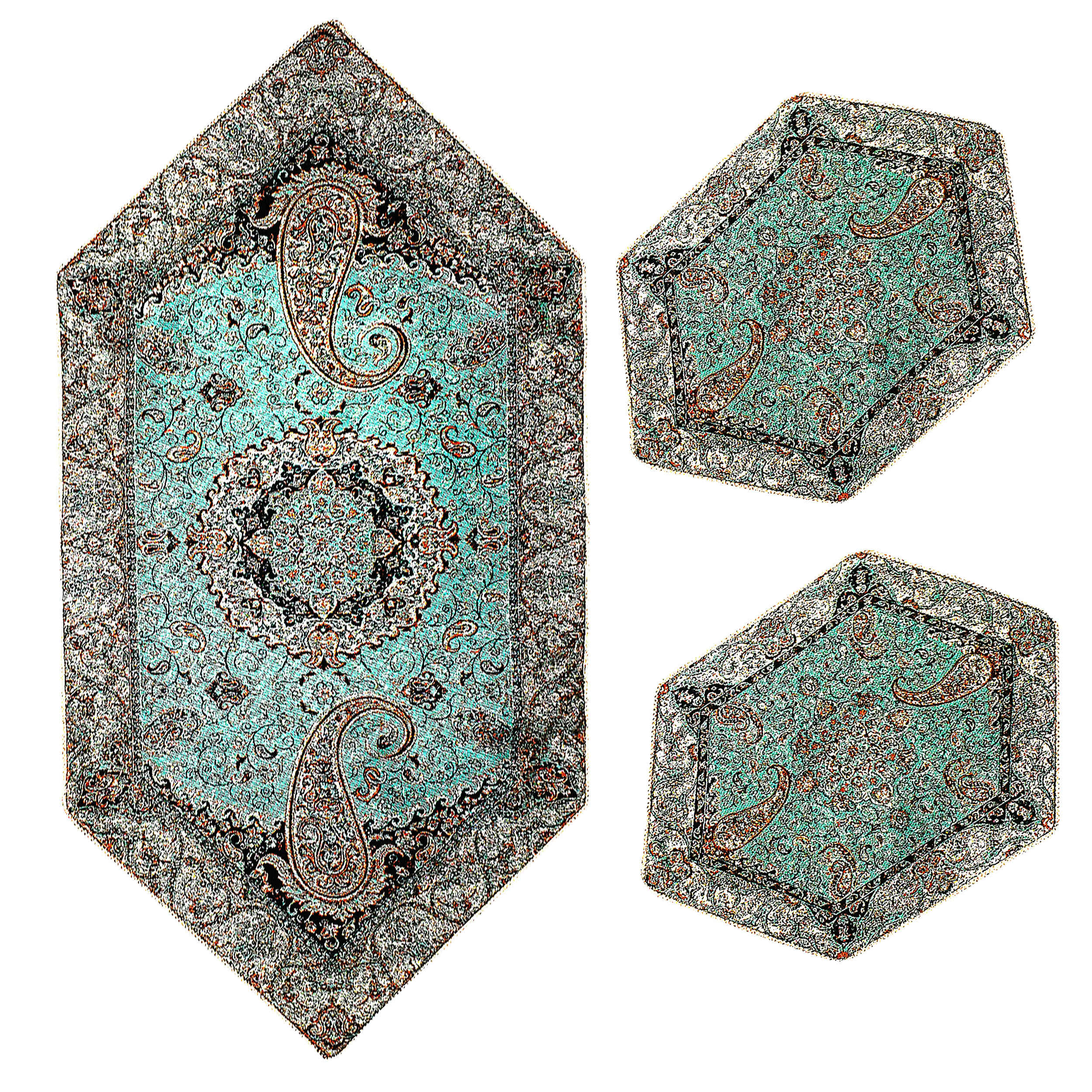 Ensemble de 3 Nappes Termeh Luxueuses avec Motif Paisley Persan Shiva