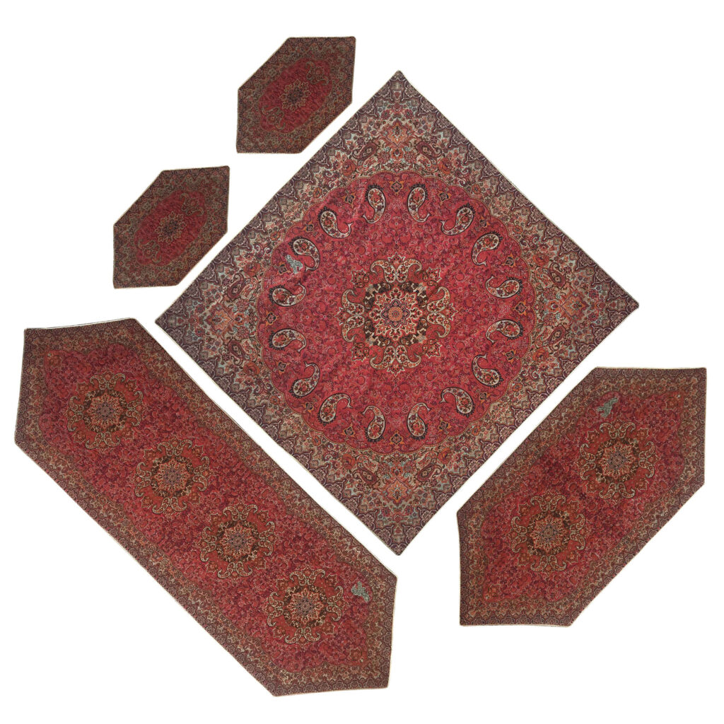 Ensemble de 5 Nappes Termeh Luxueuses avec Motif Paisley Persan Simurgh