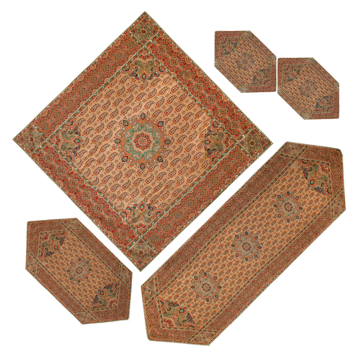 Ensemble de 5 Nappes Termeh Yazd Luxueuses avec Motif Floral