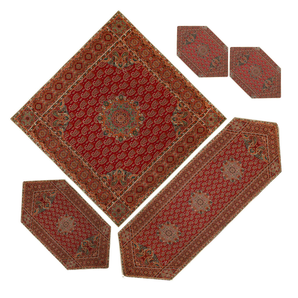 Ensemble de 5 Nappes Termeh Yazd Luxueuses avec Motif Floral Ghp