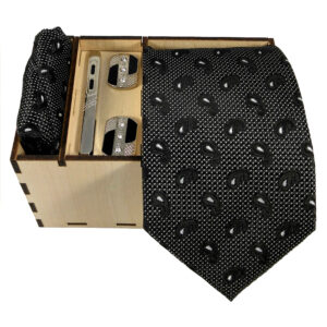Ensemble Cravate, Pochette & Boutons de Manchette pour Homme – Noir de Luxe