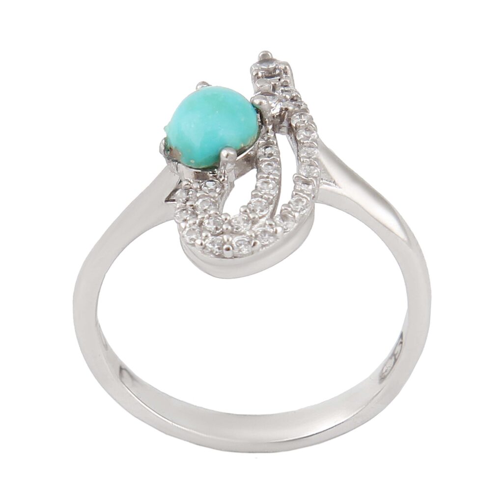 Bague en Argent Persan Plaqué Rhodium pour Femme avec Turquoise de Neyshabur