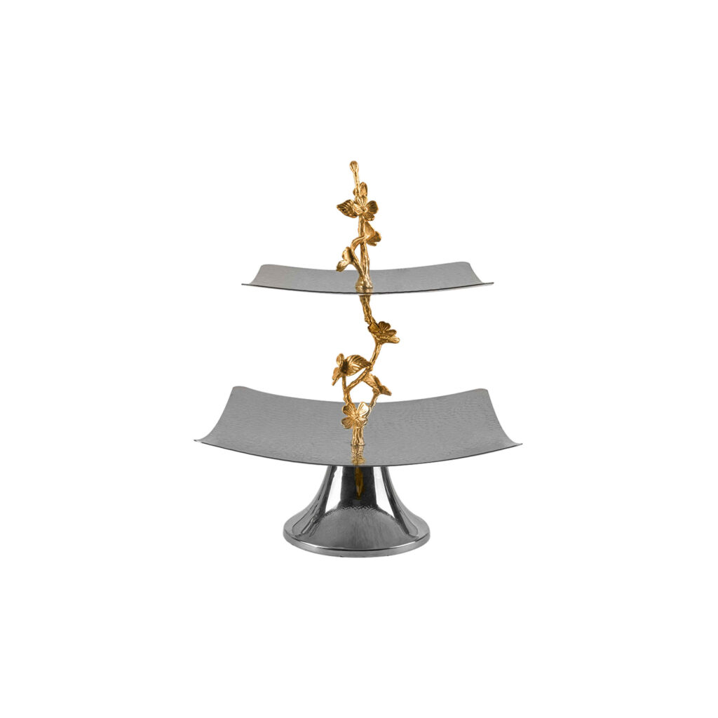 Présentoir de Service en Acier à 2 Étages pour Apéritifs et Douceurs