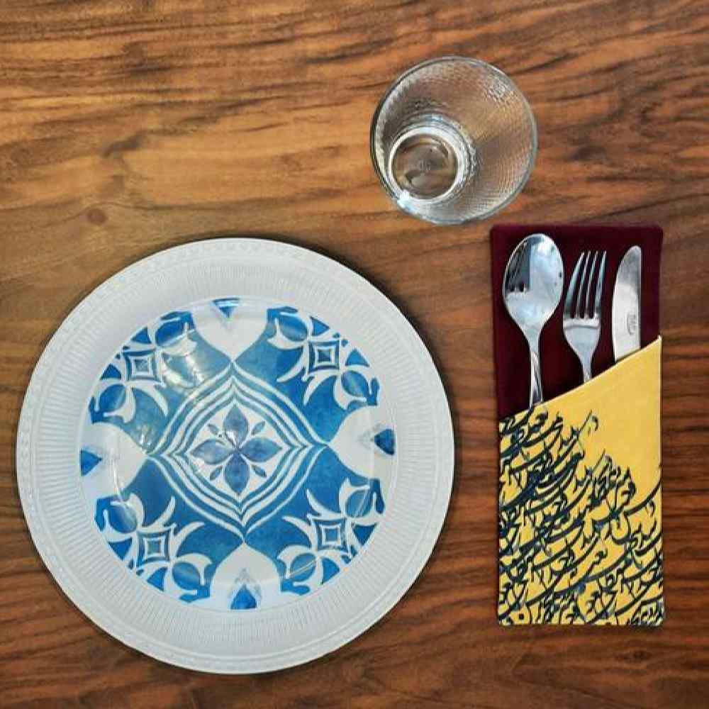 Pochette à couverts en velours avec calligraphie persane – Organisateur de cuillères et fourchettes