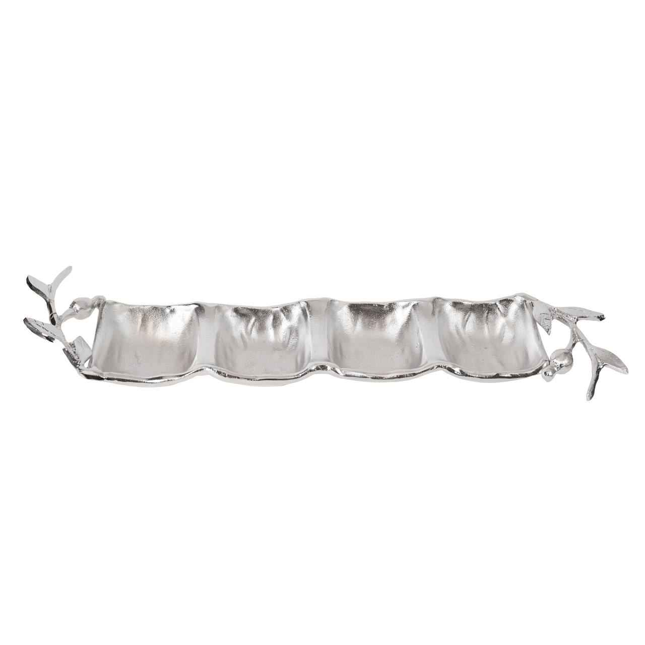 Plat de Service Polyvalent avec 4 Compartiments Motif Feuille