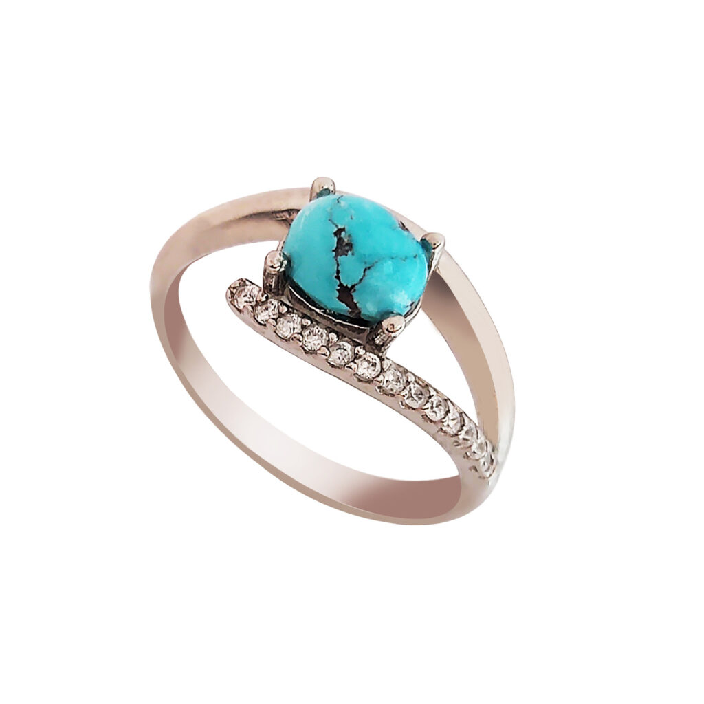 Bague en Argent Persan pour Femme avec Turquoise de Neyshabur