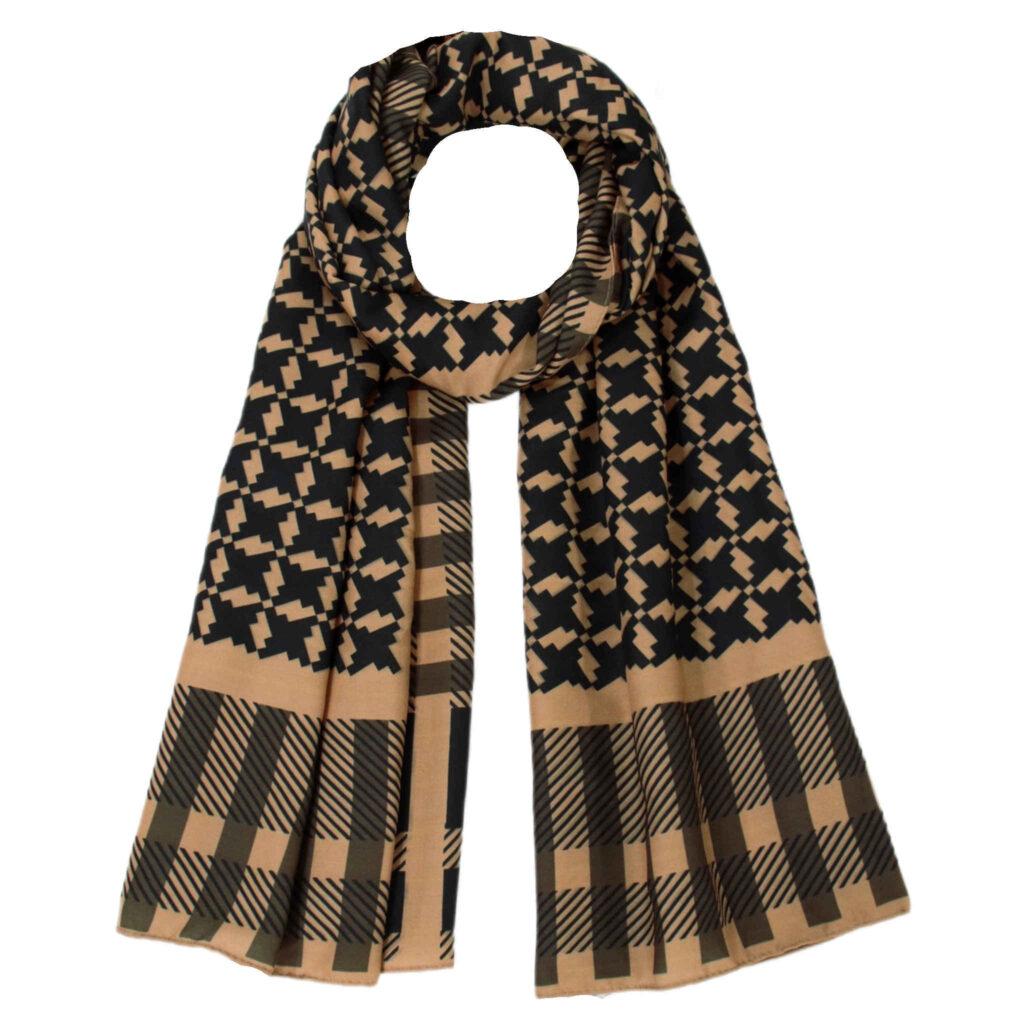 Châle à Motifs pour Femme Motif Pied-de-poule Marron pour l'Automne