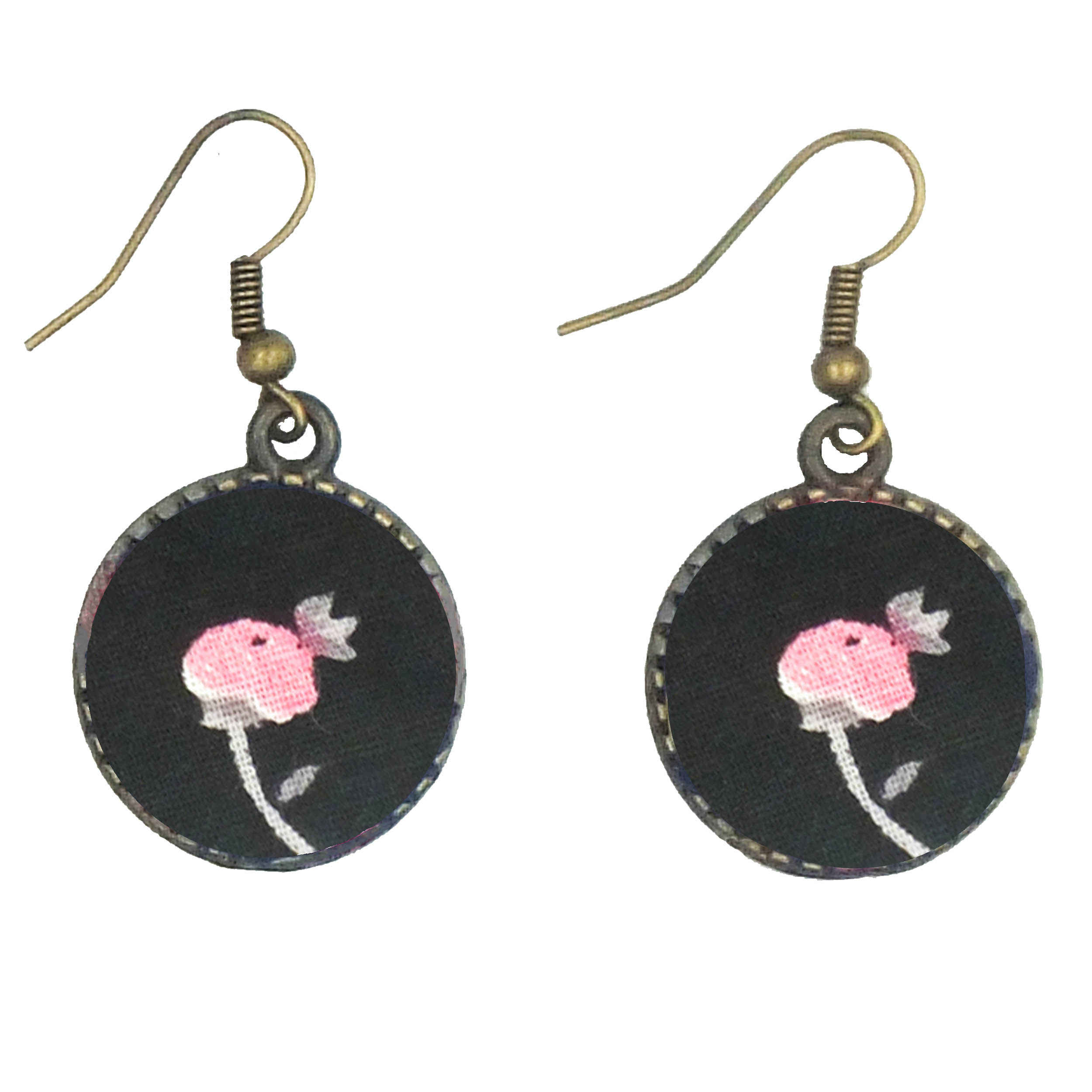 Ensemble Bandeau Croisé Torsadé & Boucles d’Oreilles Noir avec Fleurs pour Femme