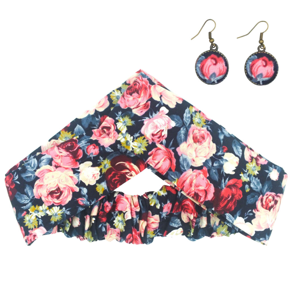 Ensemble Bandeau Croisé Torsadé & Boucles d'Oreilles Floral pour Femme