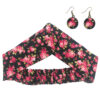 Ensemble Bandeau Croisé Torsadé & Boucles d'Oreilles Floral Noir pour Femme