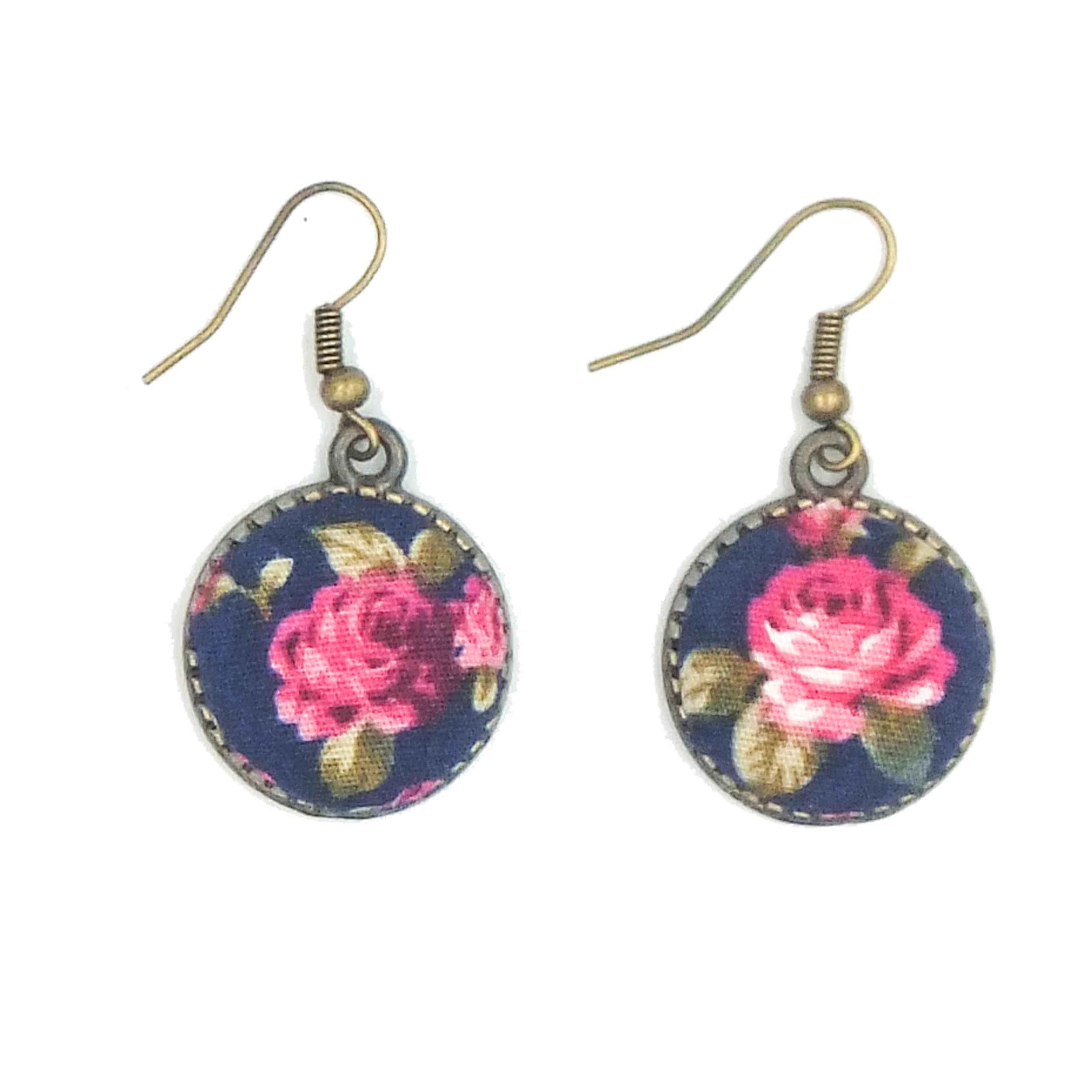 Ensemble Bandeau Croisé Torsadé & Boucles d’Oreilles Floral Bleu Marine pour Femme