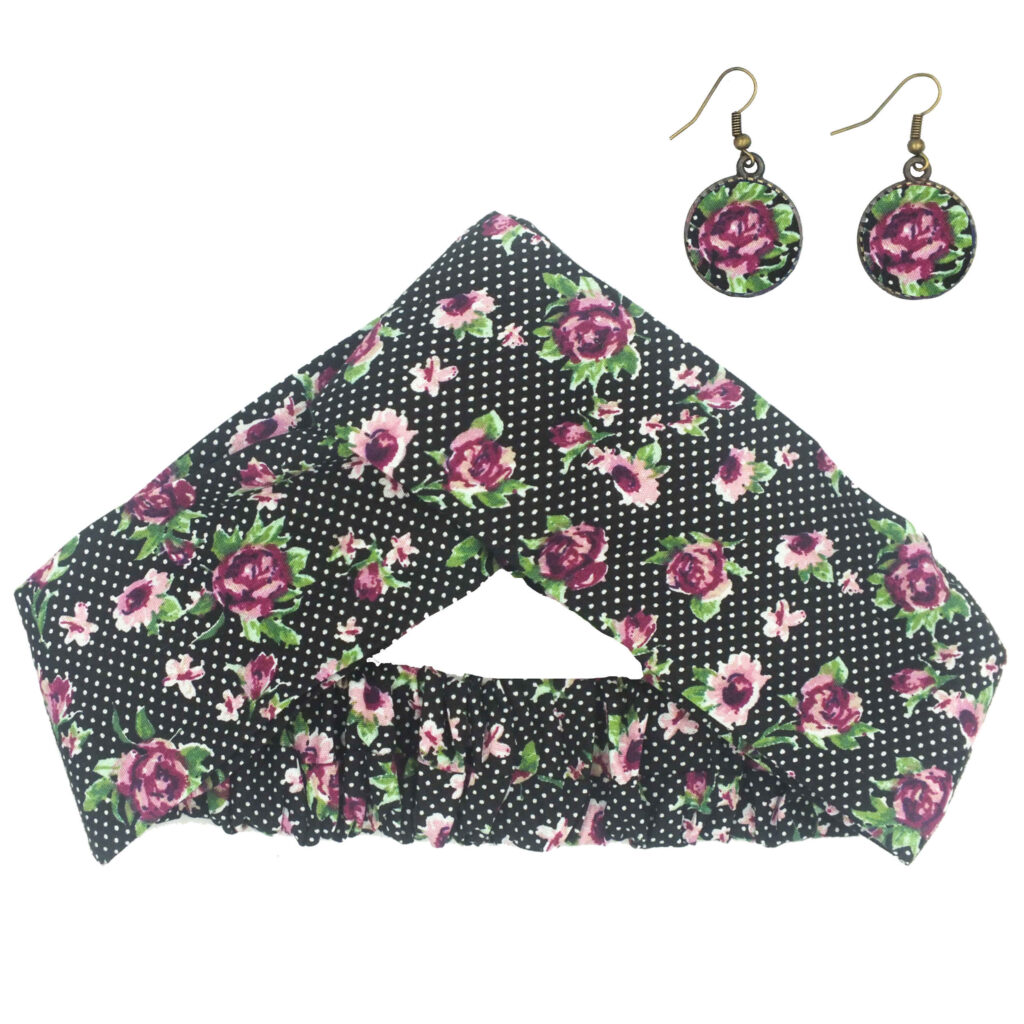 Ensemble Bandeau Croisé Torsadé & Boucles d'Oreilles Floral Pois de Senteur pour Femme