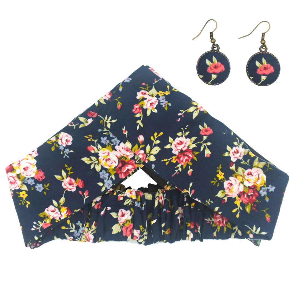 Ensemble Bandeau Croisé Torsadé & Boucles d'Oreilles Fleurs pour Femme