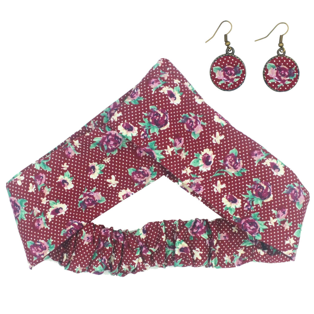 Ensemble Bandeau Croisé Torsadé & Boucles d'Oreilles Pois de Senteur Rouge pour Femme