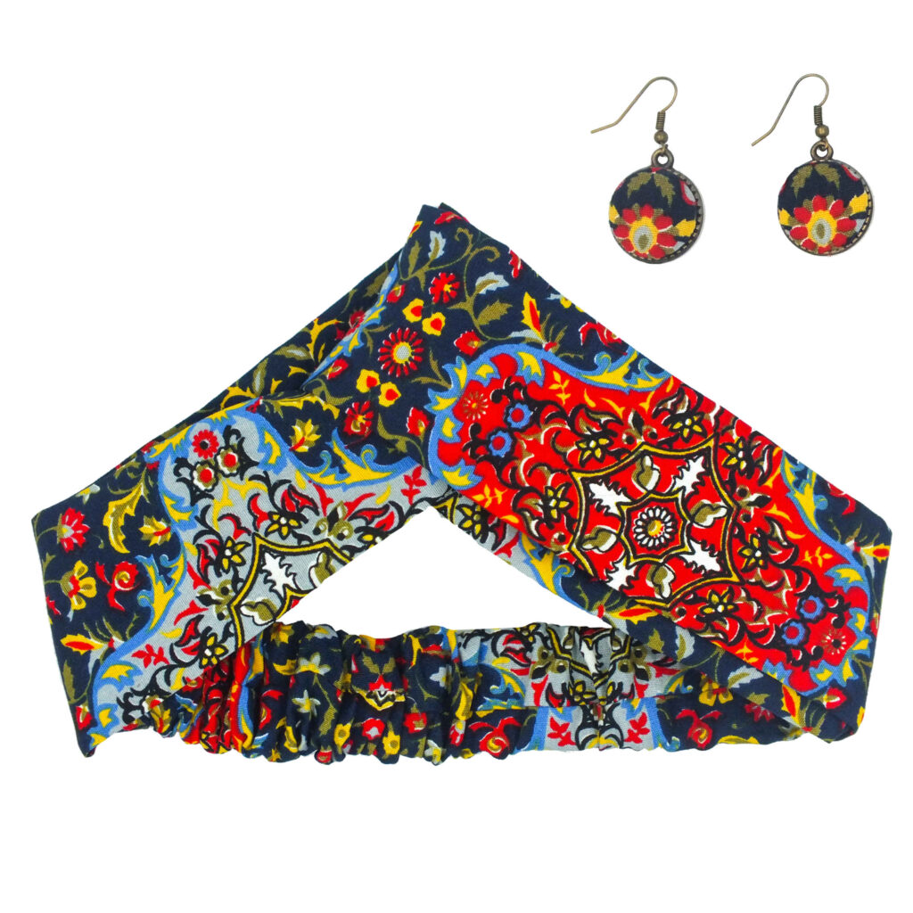 Ensemble bandeau croisé torsadé et boucles d’oreilles pour femme – Style traditionnel