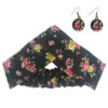 Ensemble Bandeau Torsadé & Boucles d'Oreilles Noir avec Fleurs pour Femme